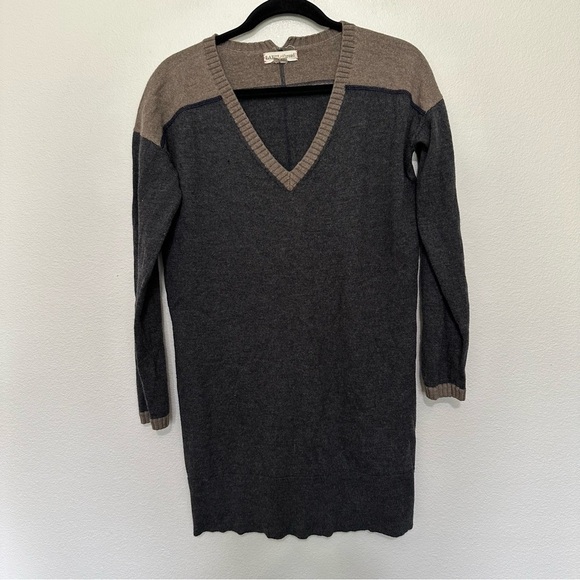 Label + thread v-neck two tone tunic length sweater merino wool size large women - Picture 1 of 5